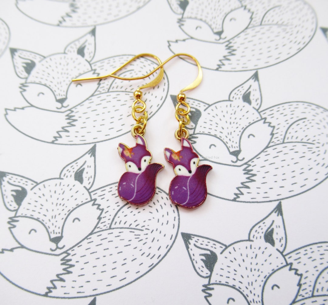 YAYAKO Acrylic Cartoon Fox Earrings - Dangle Drop Fashion Animal Jewelry, Cute Gift For Women, Burgundy Velvet Bag - View #7