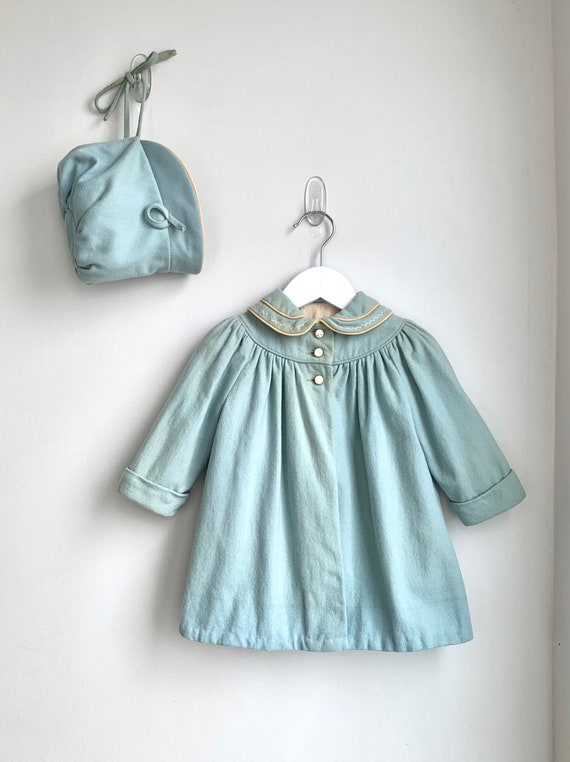 Vintage ~40s-50s Seafoam Blue Coat & Bonnet Set -