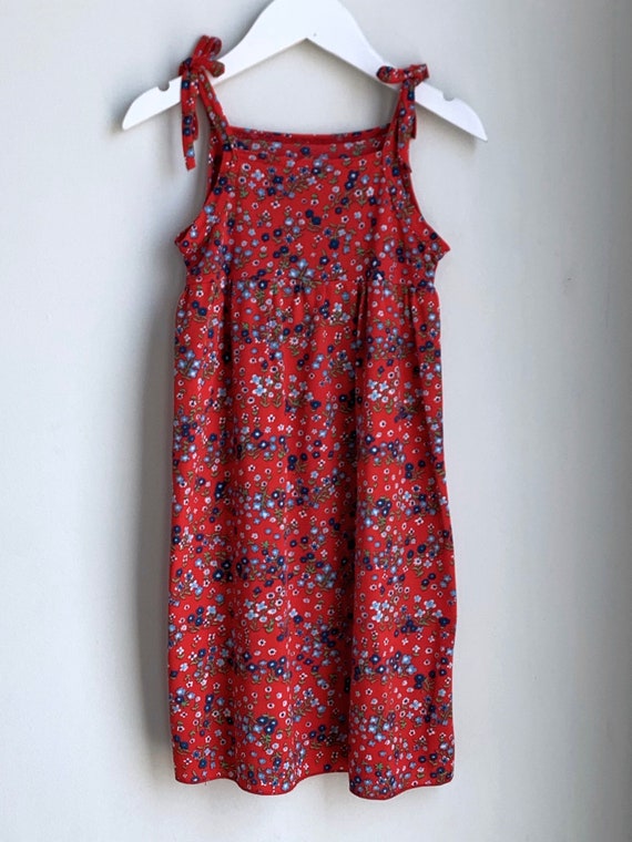 Vintage Red Floral Dress w/Tie Shoulders - Approx… - image 3