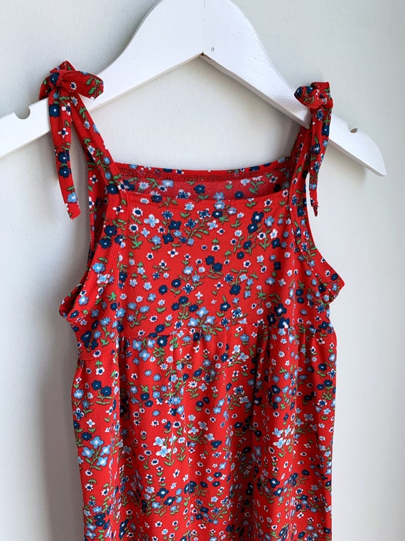 Vintage Red Floral Dress w/Tie Shoulders - Approx… - image 1