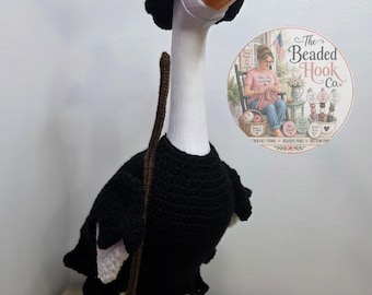Crocheted Witch Goose Costume for 17-19 Inch Goose, Halloween Hat and Broom