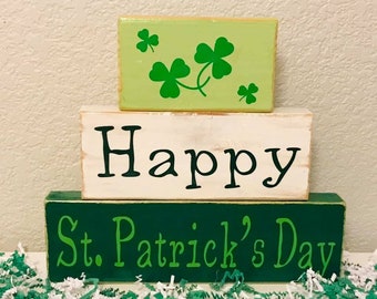 Happy St. Patrick's Day Block Decor 3-Piece Set, Tiered Tray Decor, St. Patrick's Day Blocks