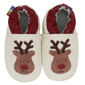 Carozoo zapatos de bebé de cuero con suela suave, zapatillas infantiles para niños y niñas red nose reindeer