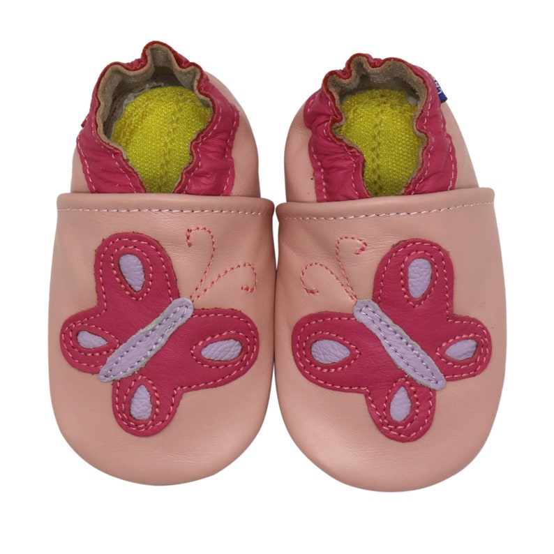 Zapatos Bebé Carozoo Baby Suela Goma. Zapatillas de cuero para niños para interior y exterior. Zapatos antideslizantes para niños pequeños Niñas Niños Butterfly Pink OD