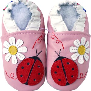 MEILLEURES VENTES Carozoo bébé semelle souple bébé enfant intérieur cuir chaussures pantoufles chaussettes butin fille garçon cuir cuir ladybug flower pink