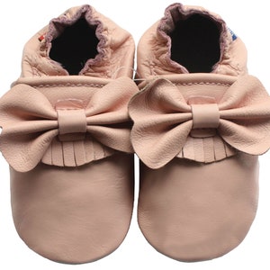 BEST SELLERS Carozoo Baby Soft Sole Baby Kid Indoor Leather Shoes slippers socks booties moccasins girl boy cuir leather bow fringe pink