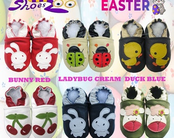 EASTER HOPPING! Carozoo Soft Sole Genuine Leather Kid/Baby Indoor Shoes Spring Bunny Lamb up to 8 Years