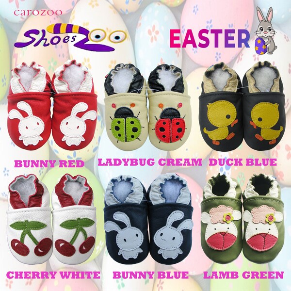 EASTER HOPPING! Carozoo Soft Sole Genuine Leather Kid/Baby Indoor Shoes Spring Bunny Lamb up to 8 Years