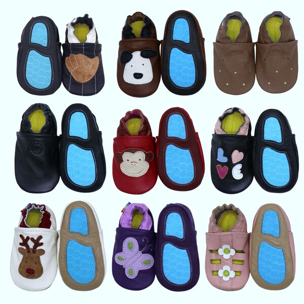 Carozoo New Baby Rubber Sole Baby Shoes. Kid Indoor Outdoor Leather Slippers. Slip-Resistant Toddler Shoes For Girls Boys.