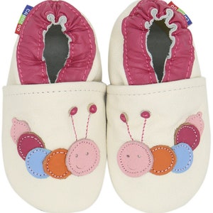 Carozoo Toddler Leather Soft Sole Shoes Baby Slippers Girls and Boys crib learn to walk Cute animal caterpillar cream