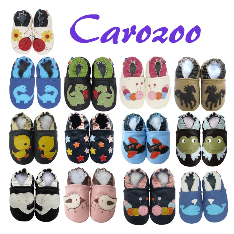 Carozoo chaussures en cuir à semelle souple pour tout-petits, pantoufles pour bébés filles et garçons, apprendre à marcher, animal mignon image 1