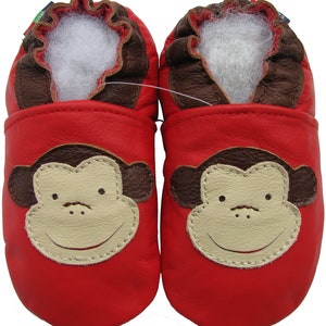 MEILLEURES VENTES Carozoo bébé semelle souple bébé enfant intérieur cuir chaussures pantoufles chaussettes butin fille garçon cuir cuir monkey red