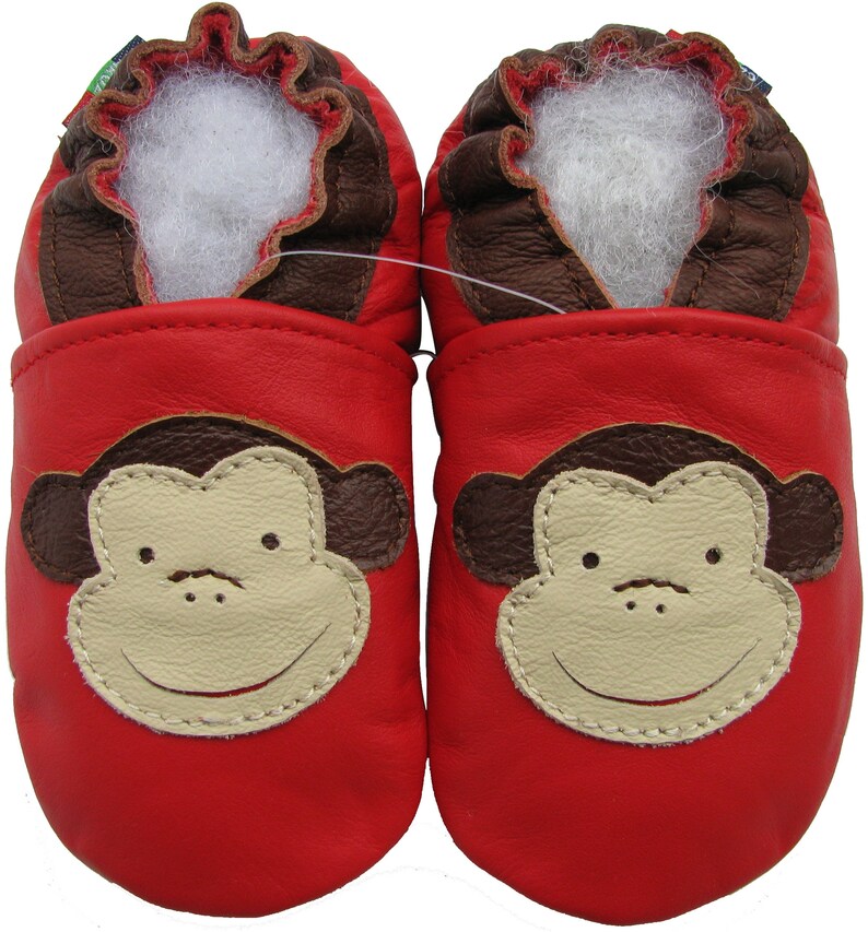 BEST SELLERS Carozoo Baby Soft Sole Baby Kid Indoor Leather Shoes slippers socks booty girl boy cuir leather monkey red