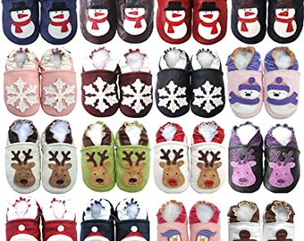 Christmas Carozoo soft soled leather baby shoes infant baby toddler kids slippers for girls and boys