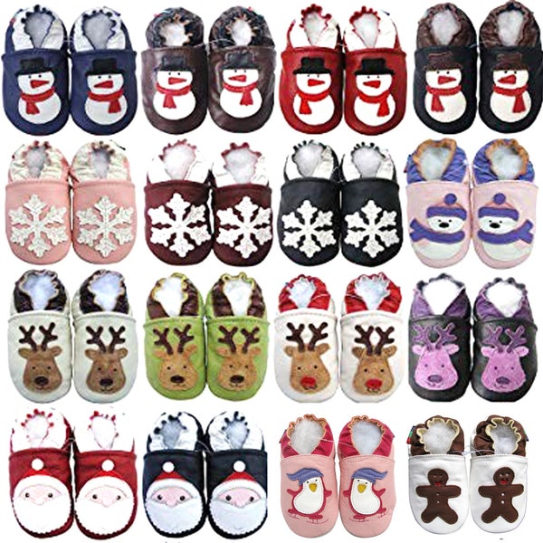 Christmas Carozoo soft soled leather baby shoes infant baby toddler kids slippers for girls and boys