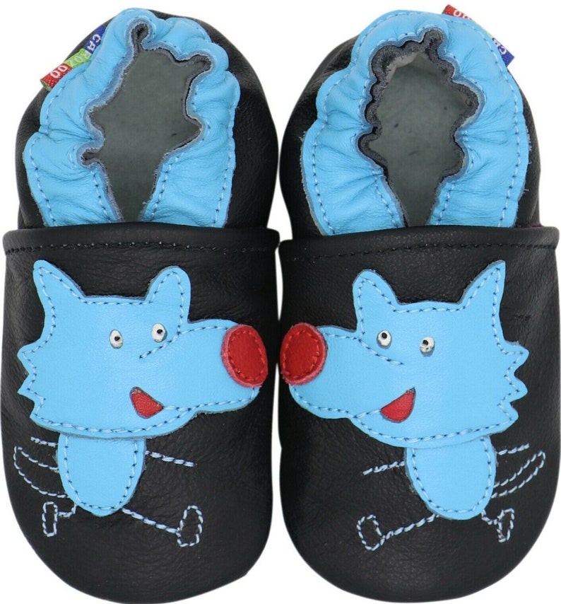 Carozoo zapatos de bebé de cuero con suela suave, zapatillas infantiles para niños y niñas wolf black