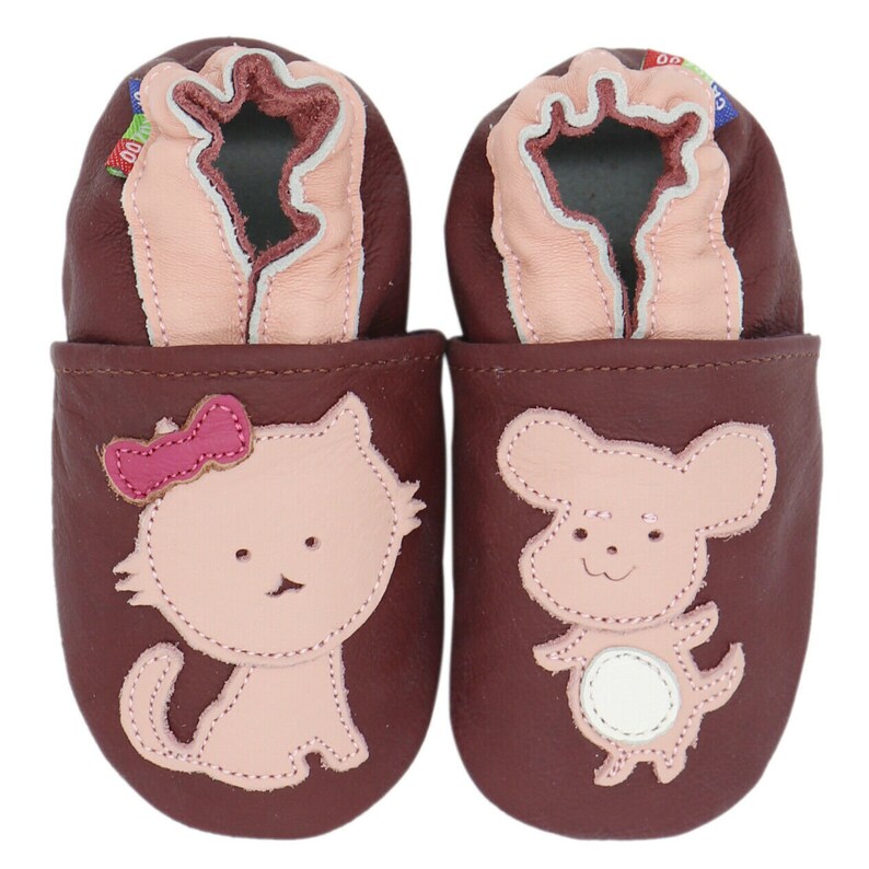 Carozoo zapatos de bebé de cuero con suela suave, zapatillas infantiles para niños y niñas mouse cat purple