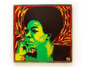 Nina Simone Spray Paint Wall Art | Original Stencil Painting on Canvas