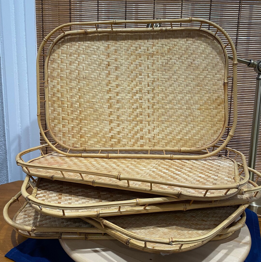 Vintage Bamboo and Wicker Lap Trays Wicker Set of 5 Etsy