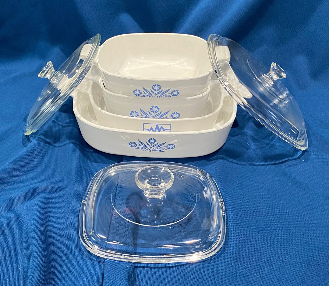 Vintage Blue Cornflower Corning Ware Set With Lidsvintage Corning Ware Microwave Brown N Sear