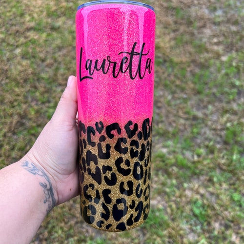 Pink + Cheetah 40 Oz Hot Pink Glitter Tumbler With Handle | Stanley - Etsy
