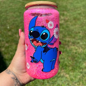 Stitch and Scrump Glitter Tumbler, Stitch Personalized Glitter Tumbler,  Custom Glitter Cup 
