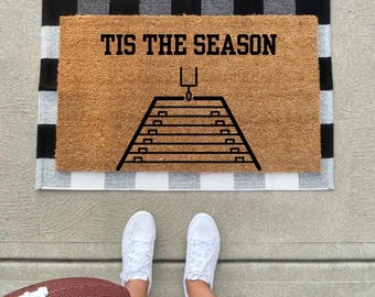 Tis The Season Football Field Coir Doormat - Game Day Porch Decor