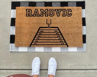 Custom Last Name Football Field Coir Doormat: Game Day Porch Decor