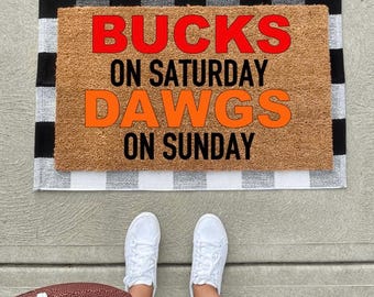 Bucks on Saturday Dawgs on Sunday Coir Doormat: Ohio Football Welcome Mat