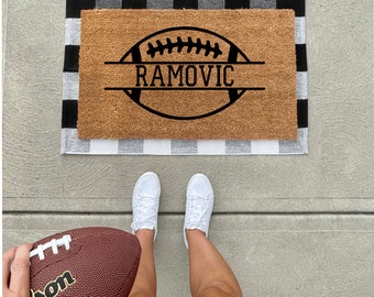Personalized Football Last Name Doormat: Coir Entryway Decor