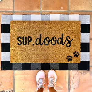 Sup doods, funny doormat, pet doormat, customizable pet doormat, cute doormat, Home Decor, doormats, welcome mat, Entryway, Outdoor Rug