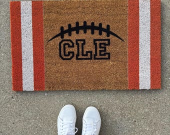 CLE Football Coir Doormat: Orange and White Striped
