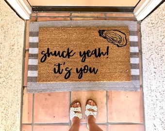 Funny Oyster Doormat: Shuck Yeah Pun - East Coast Summer