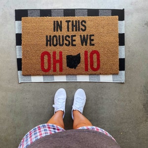 In this house we O H I O doormat Funny Doormat, cute doormat, Home Decor, doormats, welcome mat