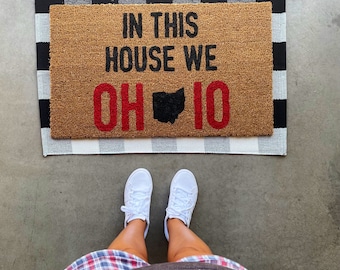 In this house we O H I O doormat Funny Doormat, cute doormat, Home Decor, doormats, welcome mat
