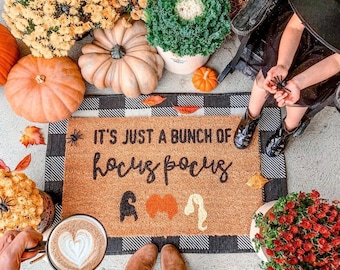It’s Just a Bunch of Hocus Pocus Doormat | Halloween Porch | Witchy Welcome Mat | Spooky Front Door Rug | Halloween Gift | Fall Entryway