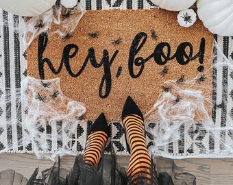 Hey Boo Halloween Doormat: Spooky Coir Welcome Mat
