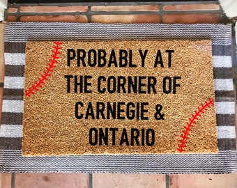 Probably at the corner of Carnegie & Ontario - Cleveland Indians doormat, cleveland guardians, Home Decor, Entryway, Baseball Doormat