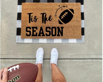 Tis the Season Football Coir Doormat: Game Day Front Porch Decor