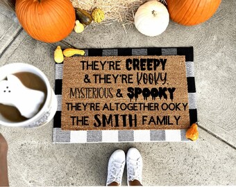 Personalized last name Addams Family Theme doormat, funny doormat, witch doormat, Halloween doormat, fall doormat, ghost doormat
