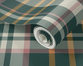 Dark Green Plaid Peel and Stick Wallpaper. Moody Cabin Tartan Plaid ...