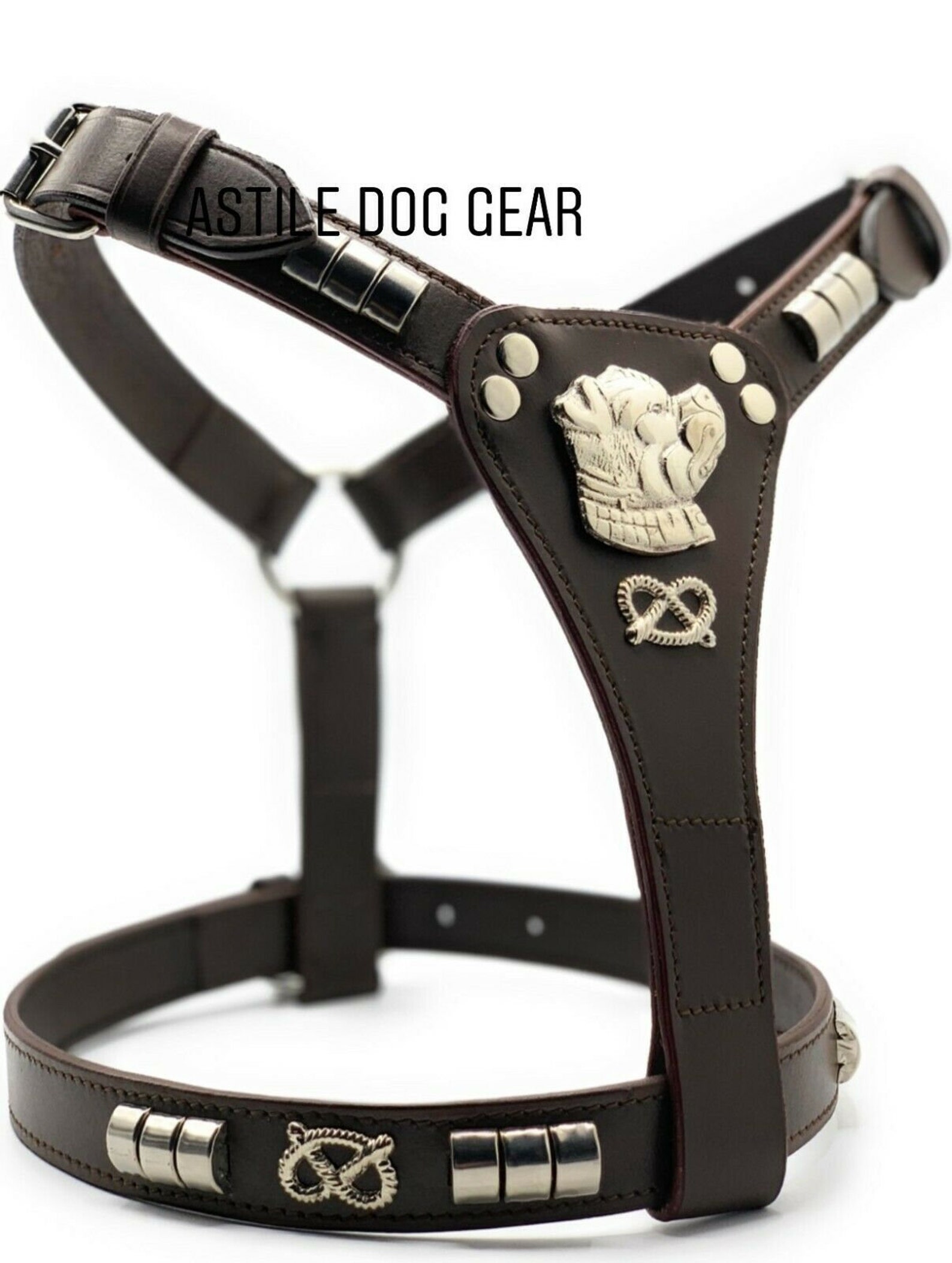 Leather Dog Harness Lead Set Studded Staffy Face and Knot With Etsy