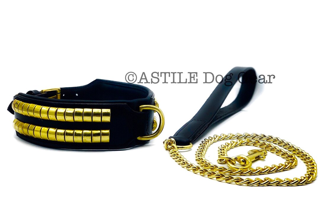 Leather Studded Dog Collar Chain Lead And Leather Lead Set Big Etsy 日本