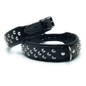 Studded Dog Collar Leather Three Row  Chrome Spike Stud Big Dog Collar Bully Collar For Large Dog Breed