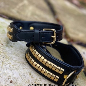 Leather Dog Collar Studded For Pit Bull Bully Rottweiler Bullmastiff Boxer Bull Terrier American Bull Dog Soft Luxury Leather Gold Studs