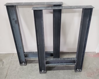 Steel Metal Table Legs (pair) - Farmhouse Rustic - Raw Steel - Outward Facing Channels