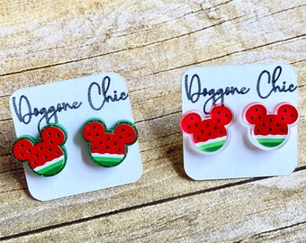 Watermelon earrings, stud earrings, Disney earrings, Minnie mouse earrings, summer earrings