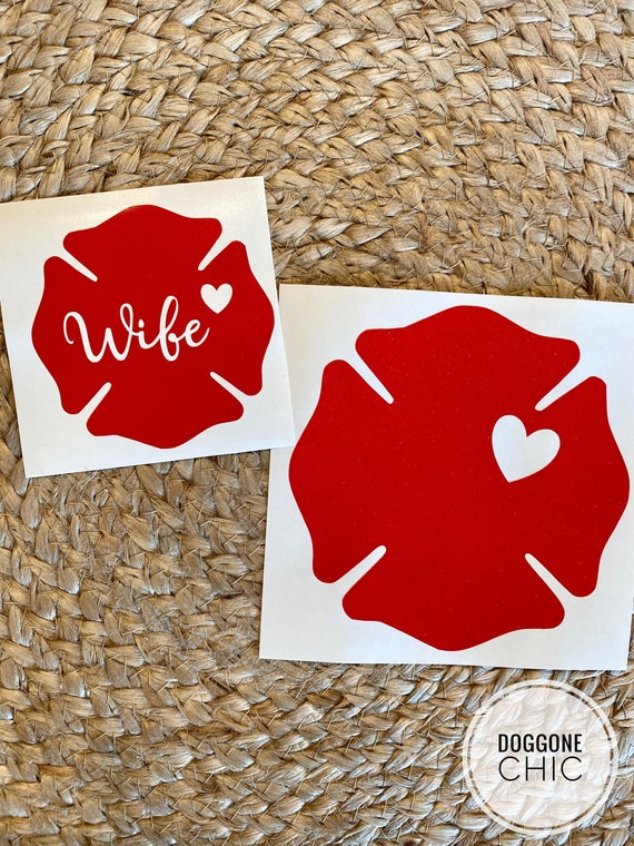Firefighter maltese cross vinyl decal / firefighter wife / my heart belongs to a firefighter / firefighter girlfriend /firefighter car decal