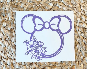 Minnie mouse floral decal, Disney decal, Minnie head, Car sticker, tumbler sticker, mom decal, Mickey ears, Minnie ears
