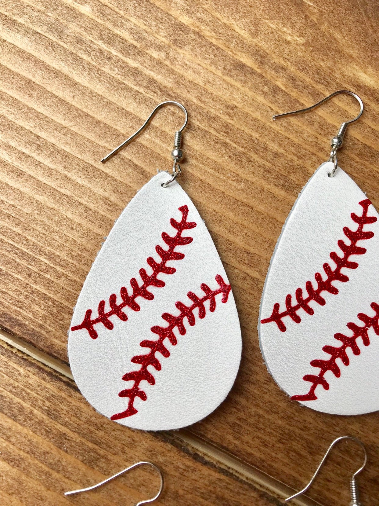 Leather Teardrop Baseball Earrings / Leather Softball Earrings Etsy